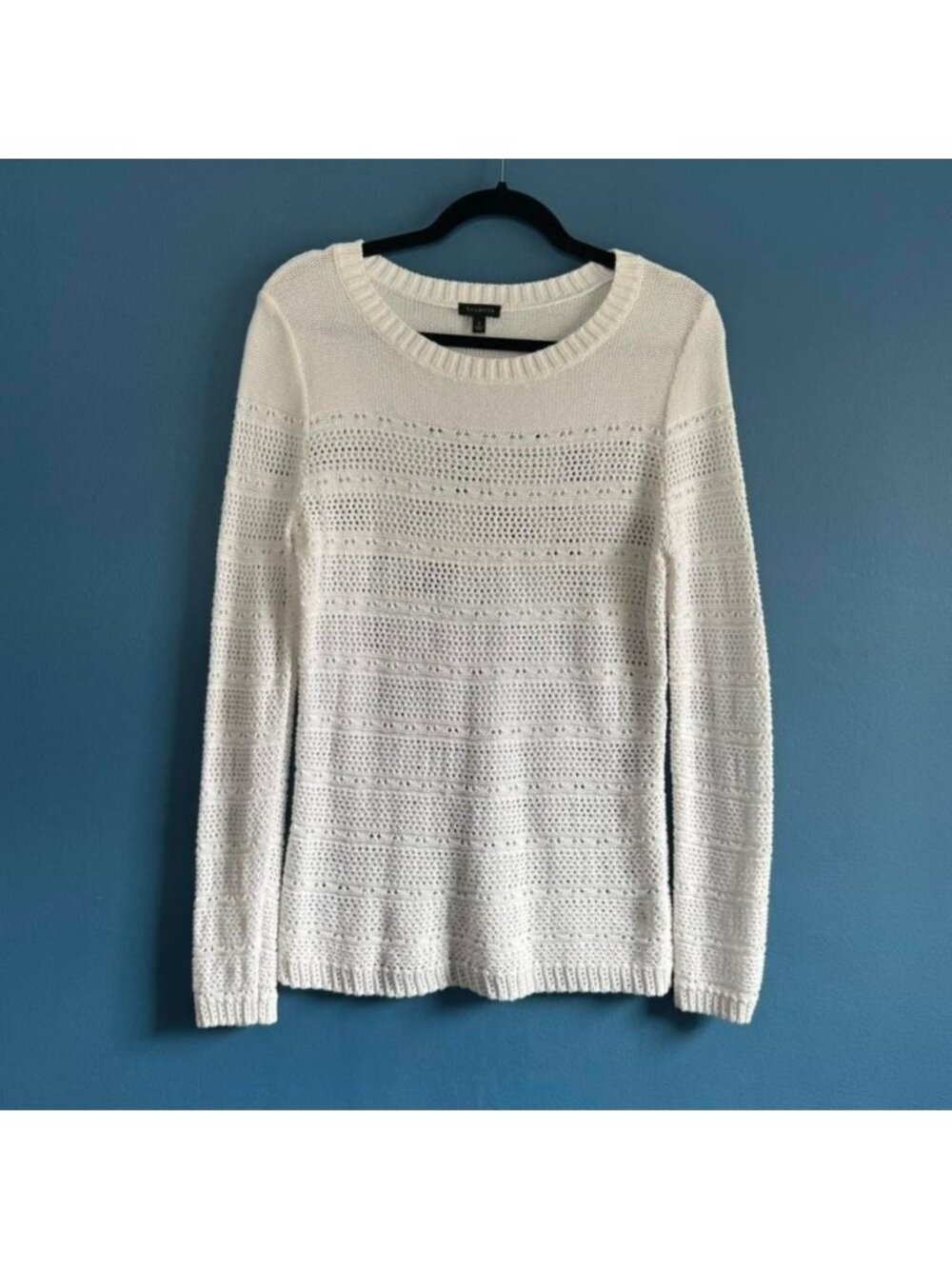Talbots 100% Cotton Sweater White Women's Size Small Knit Long Sleeve‎ Sheer